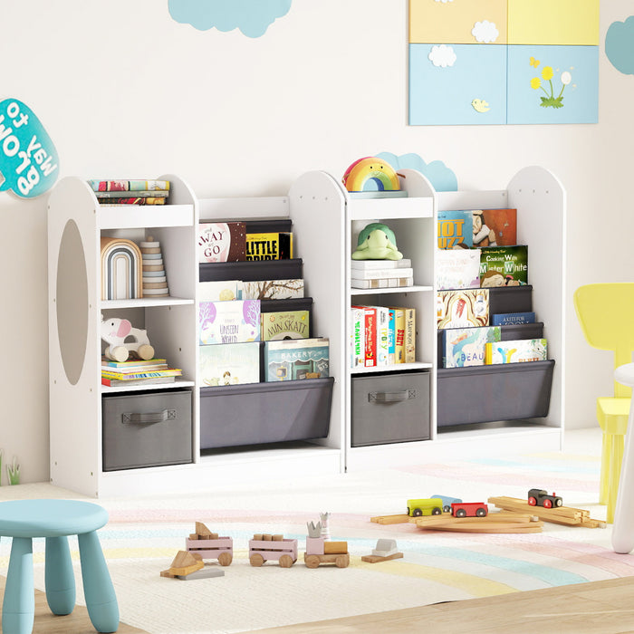Kids Bookshelf with Full-Length Mirror and 4-Tier Sling Shelves-White