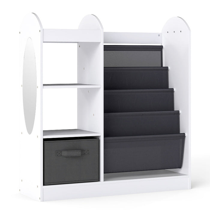 Kids Bookshelf with Full-Length Mirror and 4-Tier Sling Shelves-White