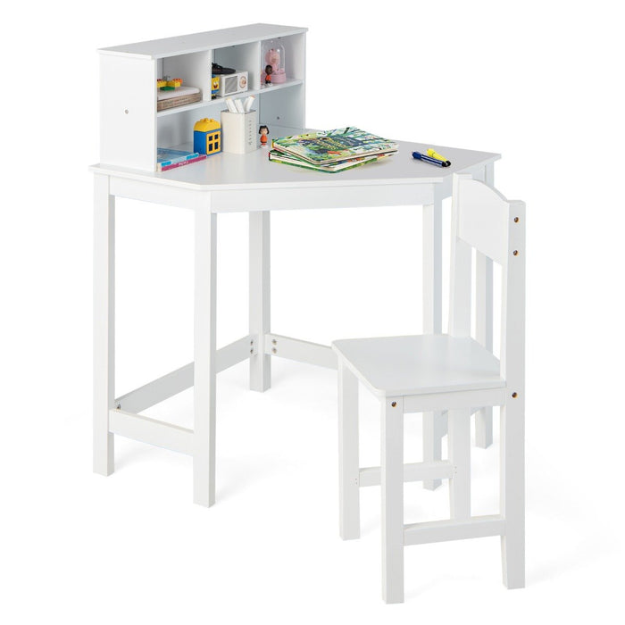 Kids Corner Desk and Chair Set with Chair and Hutch-