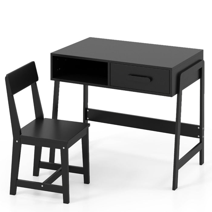 Kids Desk and Chair Set with Drawer and Pine Wood Legs-