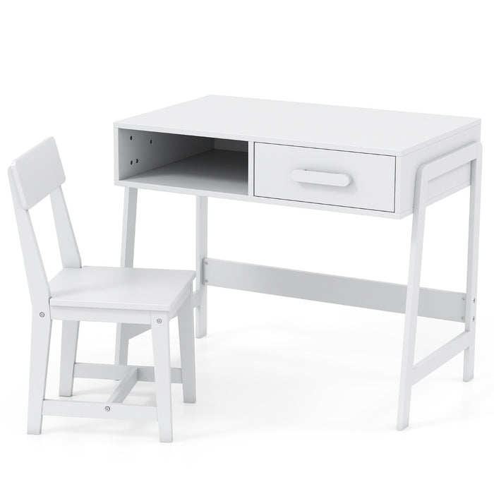 Kids Desk and Chair Set with Drawer and Pine Wood Legs-