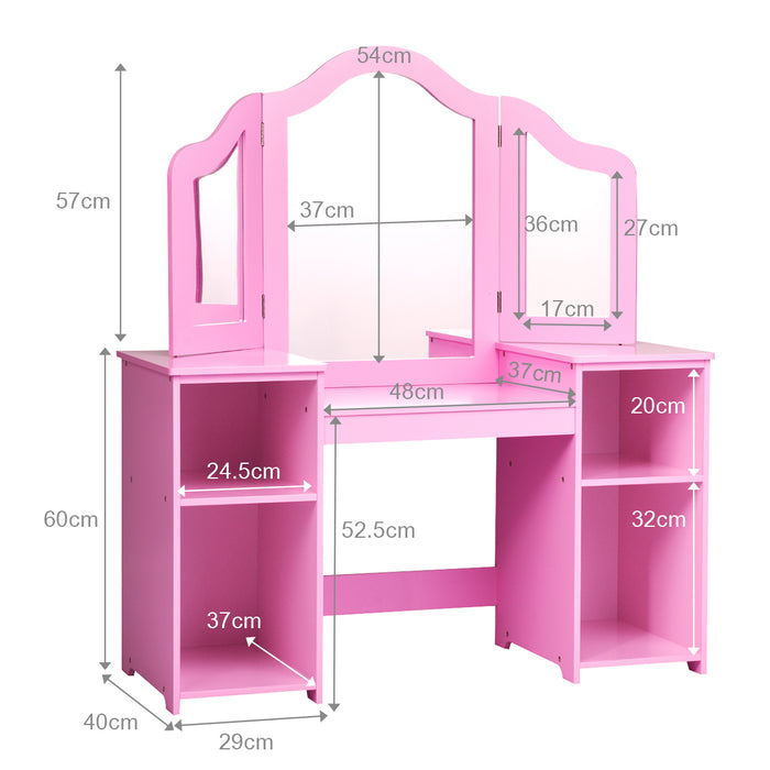 Kids Dressing Table with Foldable and Removable Mirror and Storage Shelf-