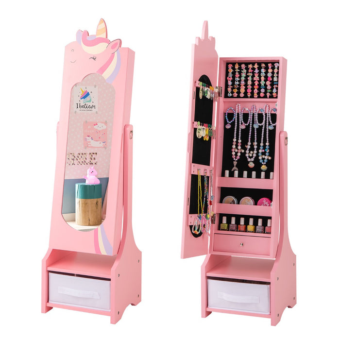 Kids Jewelry Armoire Cabinet Full Length Mirror with Tilt Angles-