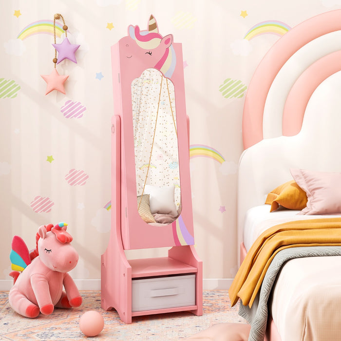 Kids Jewelry Armoire Cabinet Full Length Mirror with Tilt Angles-