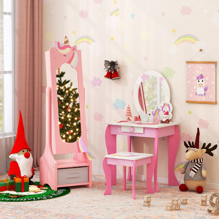 Kids Jewelry Armoire Cabinet Full Length Mirror with Tilt Angles-