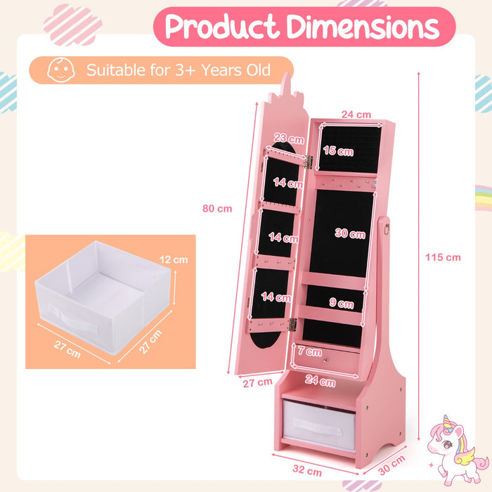 Kids Jewelry Armoire Cabinet Full Length Mirror with Tilt Angles-