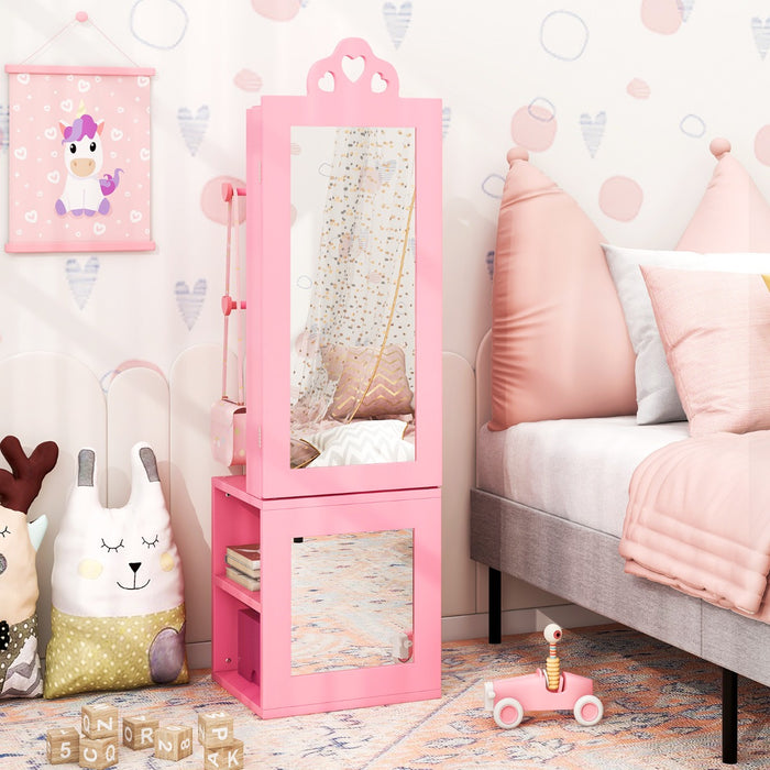 Kids Jewelry Armoire Full Length Mirror with Coat Rack and Storage Shelves-