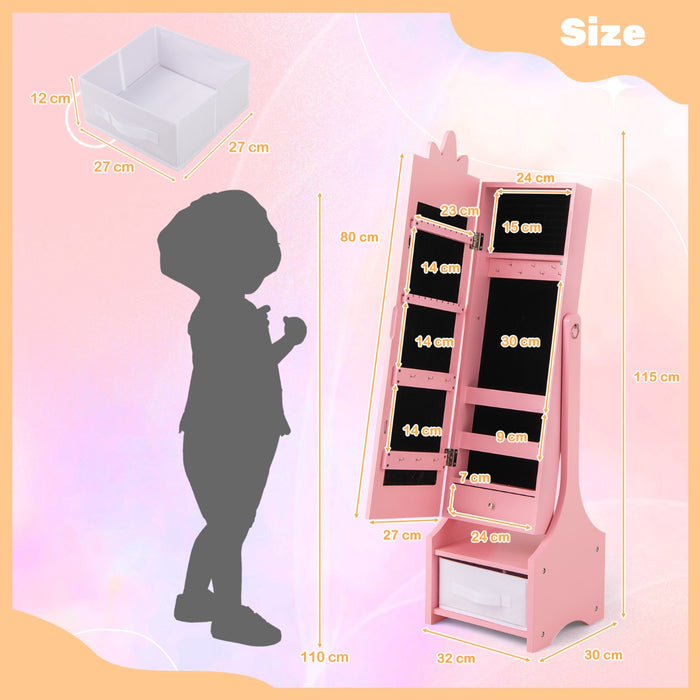 Kids Jewelry Cabinet with Full-Length Mirror and Foldable Drawer-