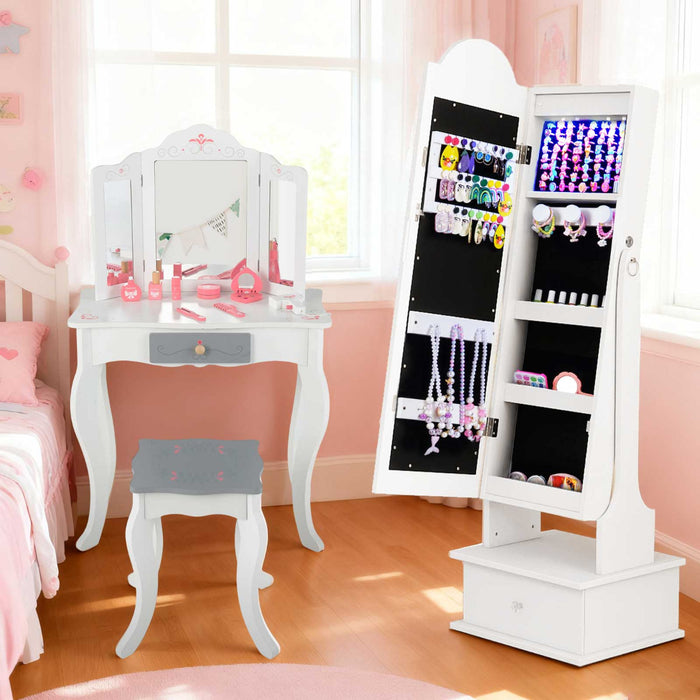Kids Jewelry Cabinet Children Jewelry Organizer with Lights-Pink