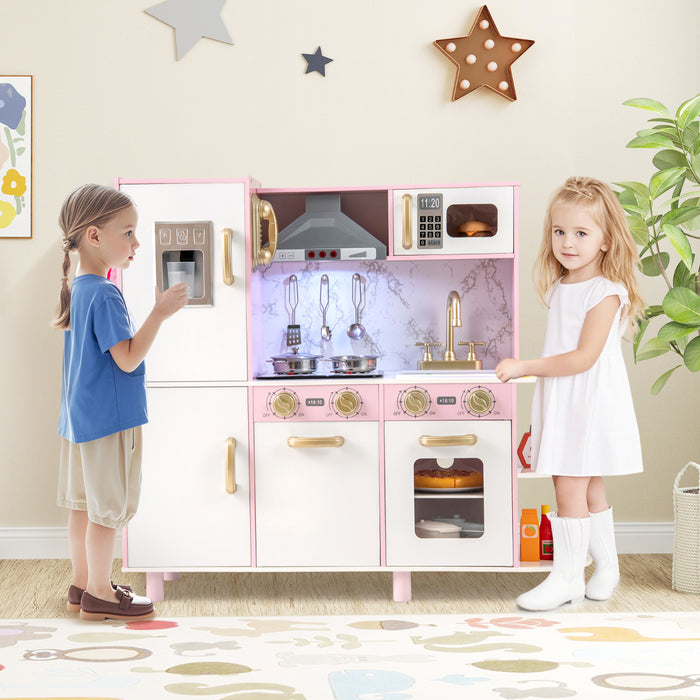 Kids Kitchen Playset Pretend Wooden Play Kitchen with Apron for 3+ Years Old-