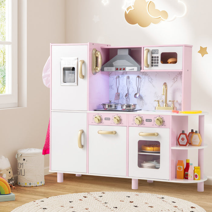 Kids Kitchen Playset Pretend Wooden Play Kitchen with Apron for 3+ Years Old-