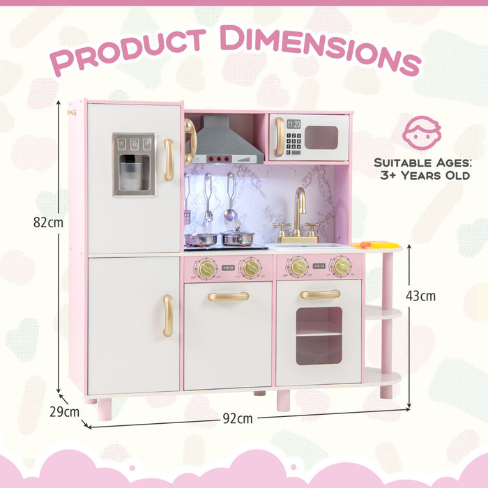 Kids Kitchen Playset Pretend Wooden Play Kitchen with Apron for 3+ Years Old-