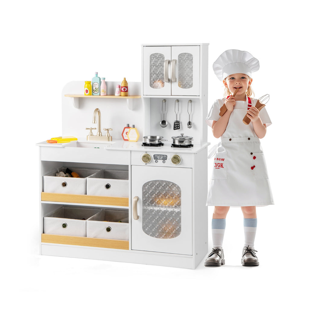 Kids Kitchen Playset Toy Play Kitchen with 4 Fabric Drawers for 3+ Years Old-