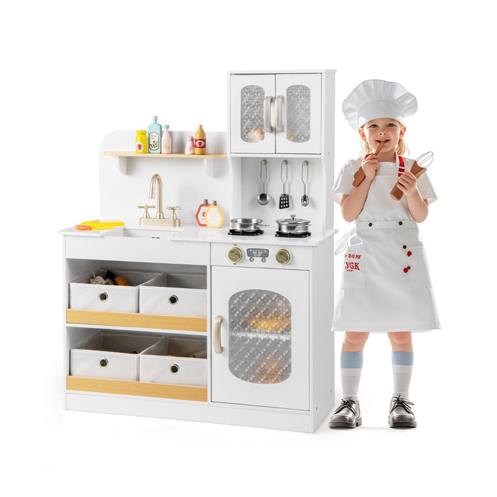 Kids Kitchen Playset Toy Play Kitchen with 4 Fabric Drawers for 3+ Years Old-