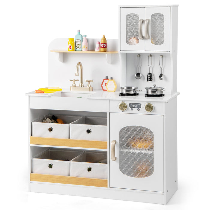 Kids Kitchen Playset Toy Play Kitchen with 4 Fabric Drawers for 3+ Years Old-