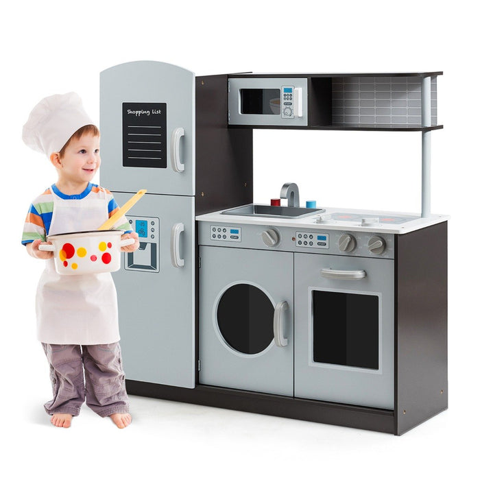 Kids Kitchen Set with Sink and Faucet, Stove, Oven and Microwave