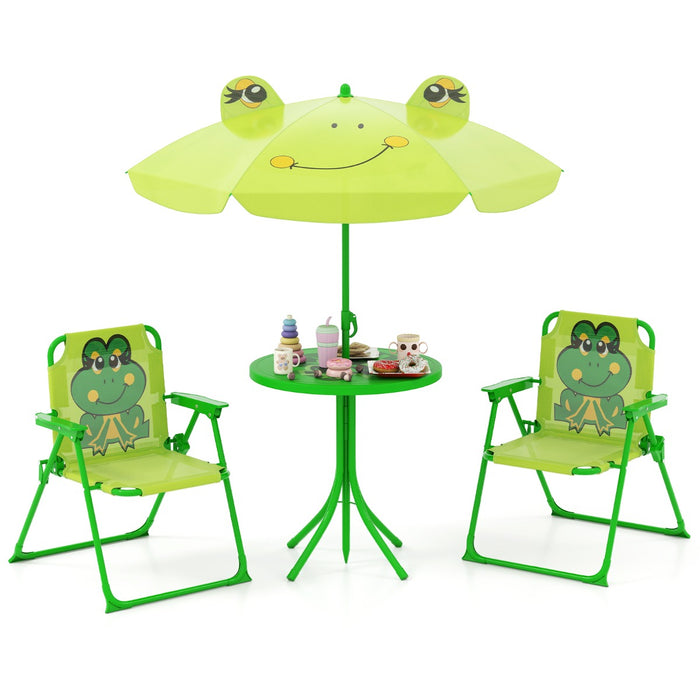 Kids Picnic Table and Chair Set with 2 Folding Chairs and Height Adjustable Umbrella-