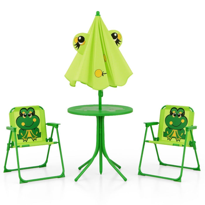 Kids Picnic Table and Chair Set with 2 Folding Chairs and Height Adjustable Umbrella-