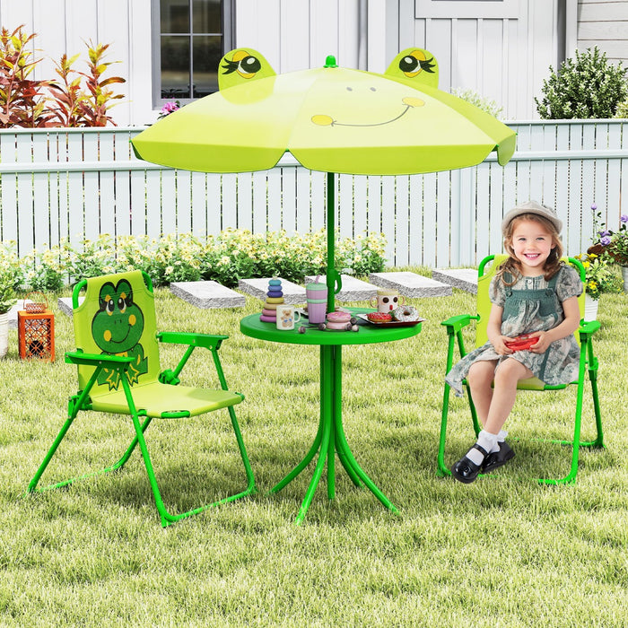 Kids Picnic Table and Chair Set with 2 Folding Chairs and Height Adjustable Umbrella-