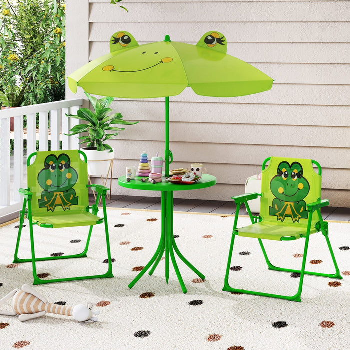 Kids Picnic Table and Chair Set with 2 Folding Chairs and Height Adjustable Umbrella-