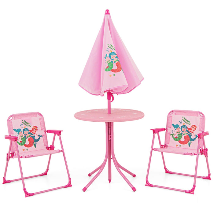 Kids Picnic Table and Chair Set with 2 Folding Chairs and Height Adjustable Umbrella-