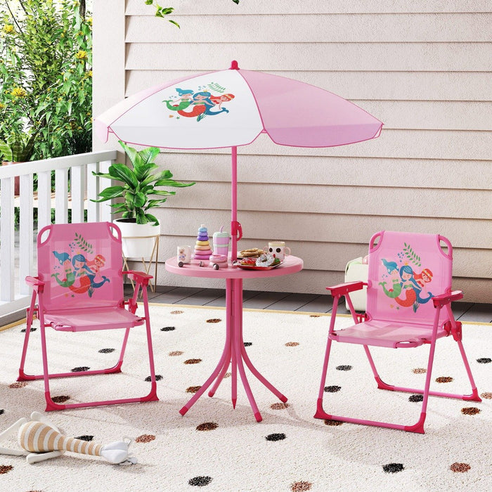 Kids Picnic Table and Chair Set with 2 Folding Chairs and Height Adjustable Umbrella-