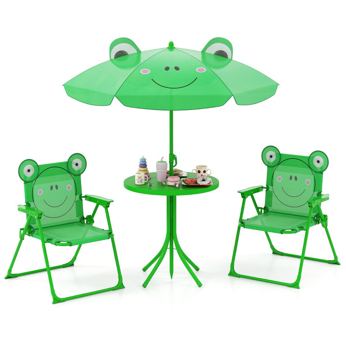 Kids Picnic Table and Chair Set with 2 Folding Chairs and Height Adjustable Umbrella-
