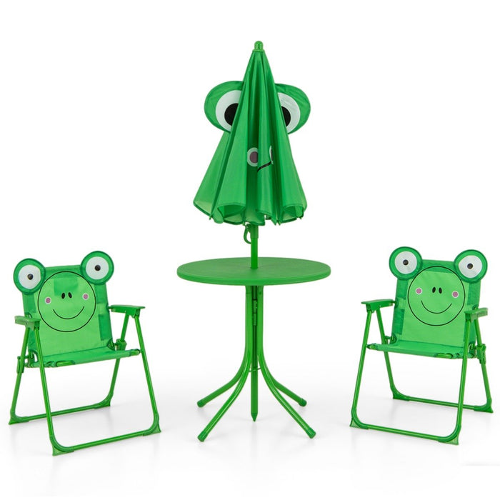 Kids Picnic Table and Chair Set with 2 Folding Chairs and Height Adjustable Umbrella-