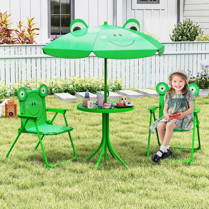 Kids Picnic Table and Chair Set with 2 Folding Chairs and Height Adjustable Umbrella-