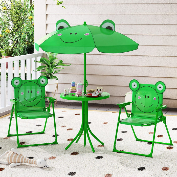 Kids Picnic Table and Chair Set with 2 Folding Chairs and Height Adjustable Umbrella-