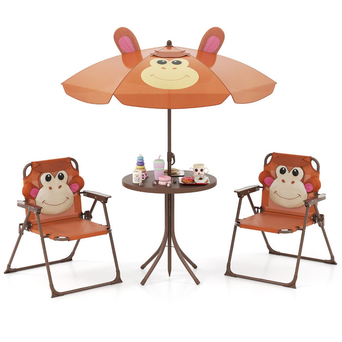 Kids Picnic Table and Chair Set with 2 Folding Chairs and Height Adjustable Umbrella-