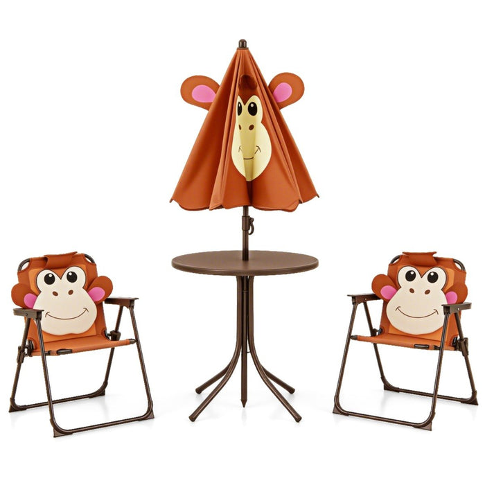 Kids Picnic Table and Chair Set with 2 Folding Chairs and Height Adjustable Umbrella-
