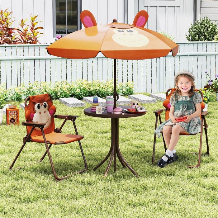Kids Picnic Table and Chair Set with 2 Folding Chairs and Height Adjustable Umbrella-