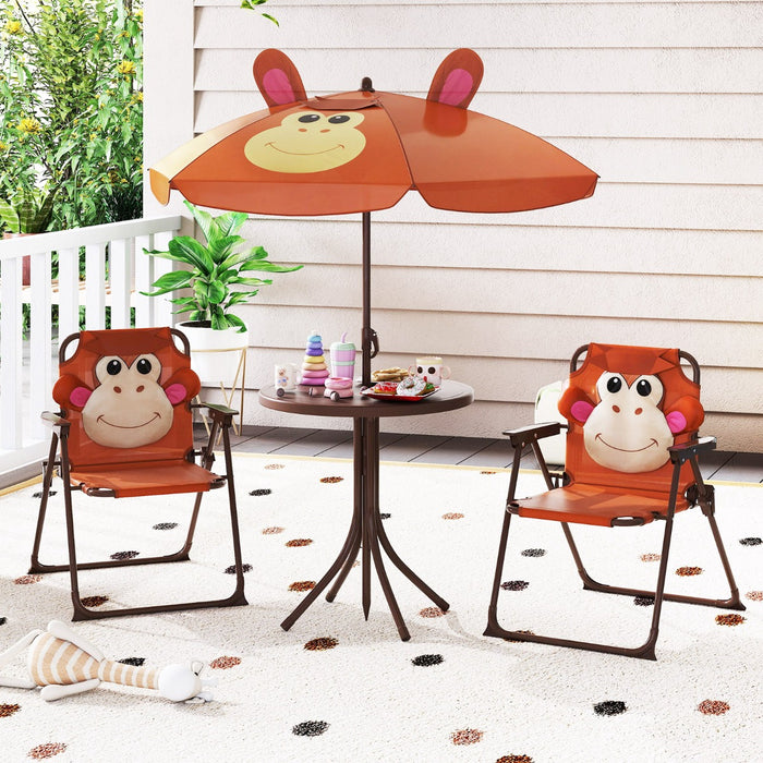 Kids Picnic Table and Chair Set with 2 Folding Chairs and Height Adjustable Umbrella-