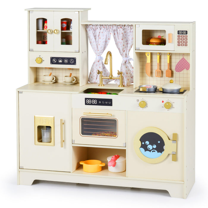 Kids Pretend Toy Kitchen Playset with Stoves Faucet-