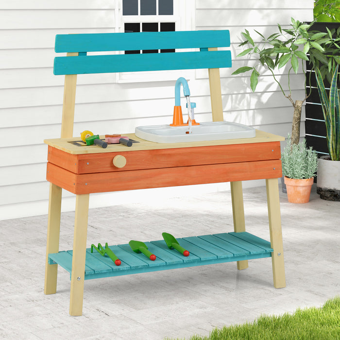 Kids Play Kitchen Set Wooden Kitchen Playset with Cooking & Gardening Accessories-