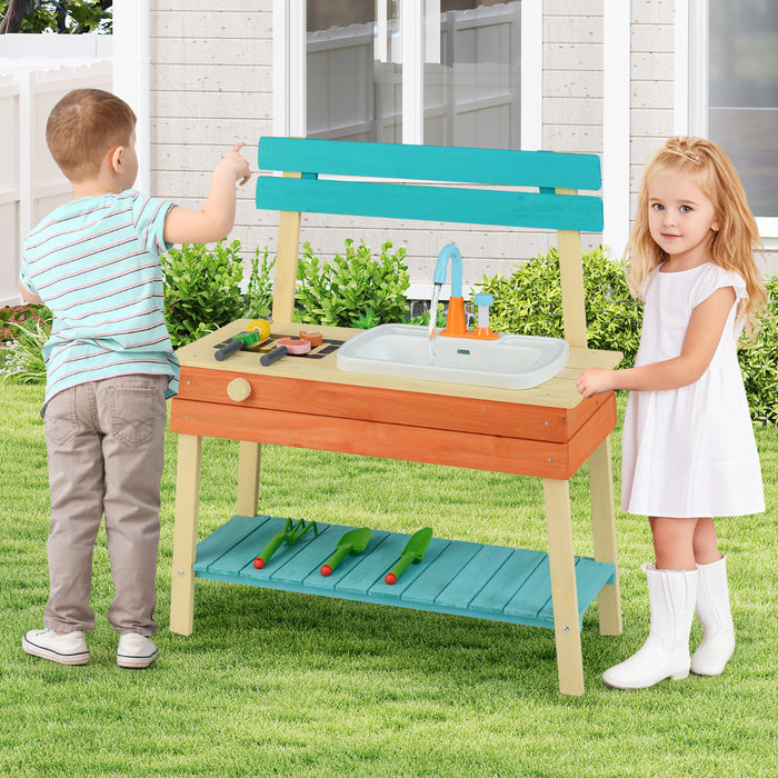 Kids Play Kitchen Set Wooden Kitchen Playset with Cooking & Gardening Accessories-