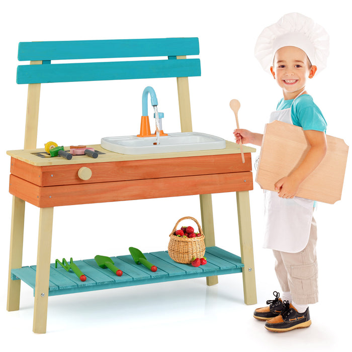 Kids Play Kitchen Set Wooden Kitchen Playset with Cooking & Gardening Accessories-