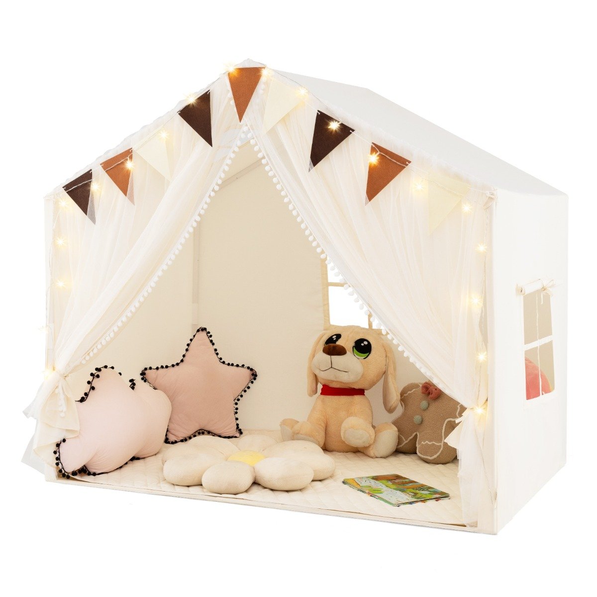 Kids Play Tent 3-4 Kids Large Play Tent House with Fabric and Screen Curtains-