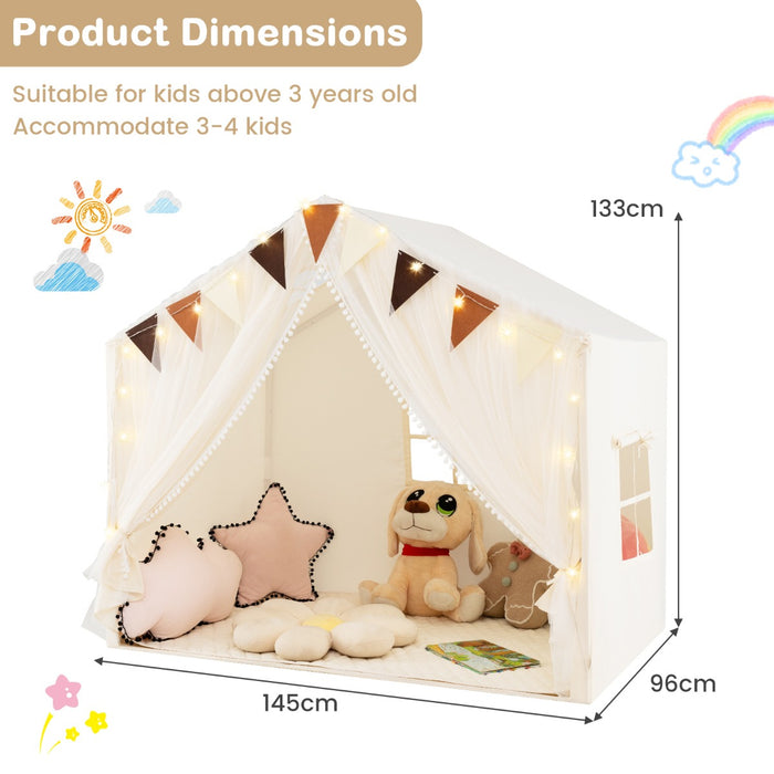 Kids Play Tent 3-4 Kids Large Play Tent House with Fabric and Screen Curtains-