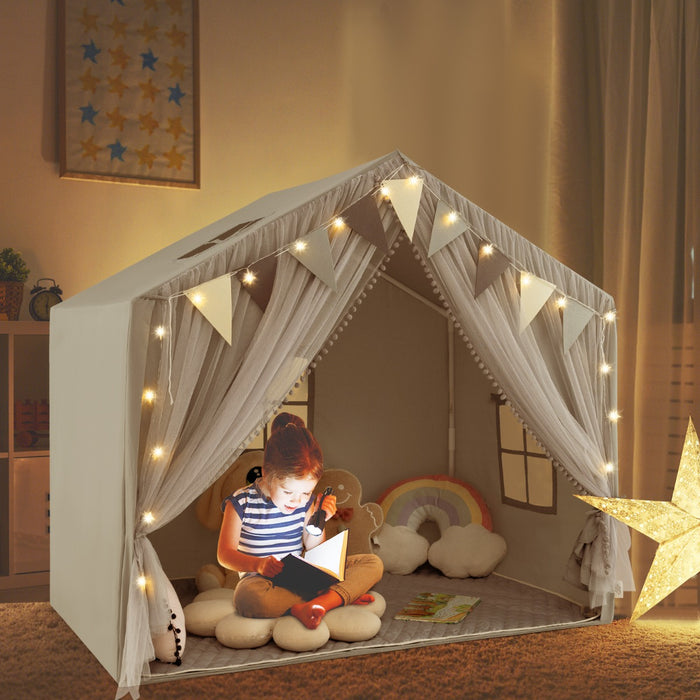 Kids Play Tent 3-4 Kids Large Play Tent House with Fabric and Screen Curtains-