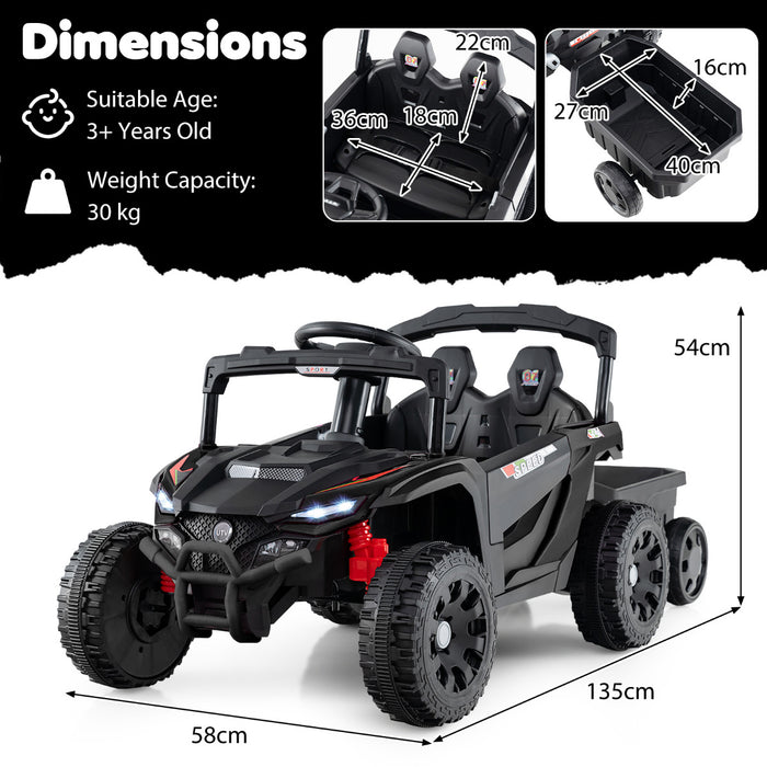 12V Battery Powered Ride On Kids Tractor with Detachable Trailer-