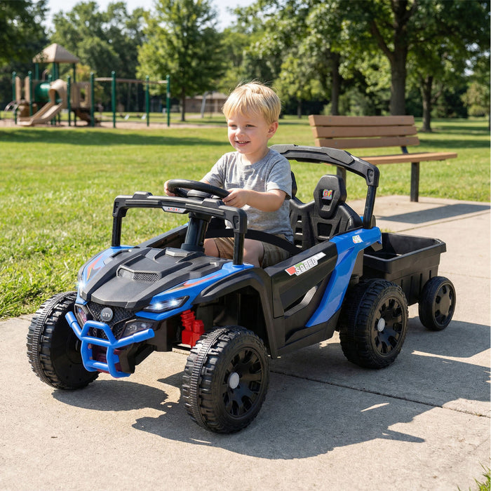 12V Battery Powered Ride On Kids Tractor with Detachable Trailer-