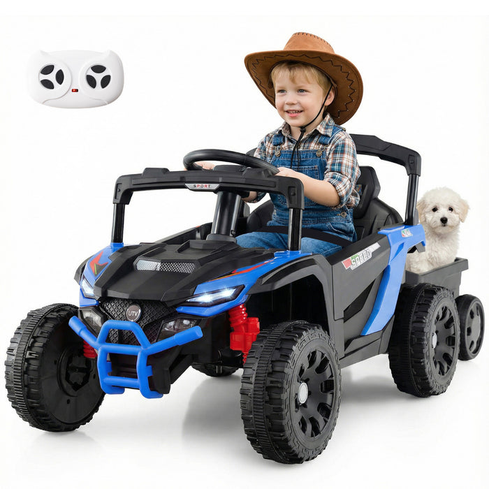 12V Battery Powered Ride On Kids Tractor with Detachable Trailer-
