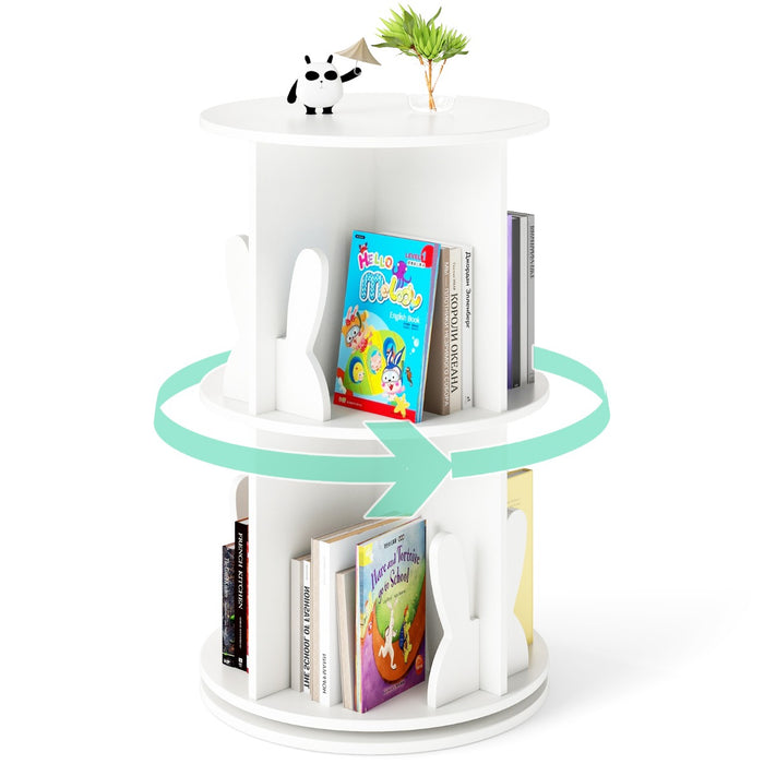 2 Tier Freestanding 360° Revolving Display Storage Rack with Bunny Baffles-White