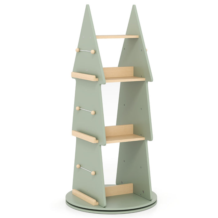 4 Tier Tree Shape Revolving Bookcase for Kids Room Bedroom Playroom-Green