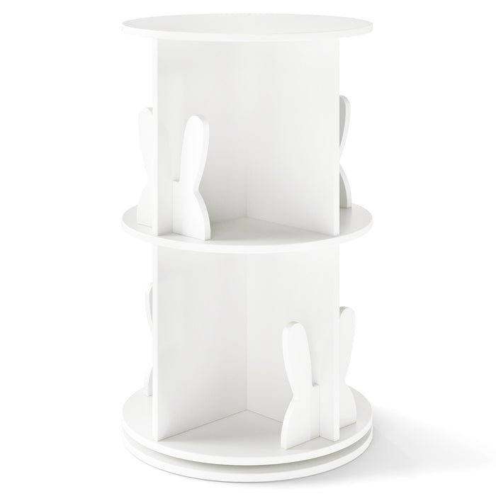 2 Tier Freestanding 360° Revolving Display Storage Rack with Bunny Baffles-White