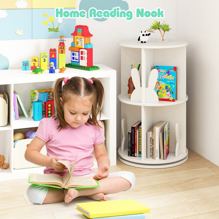2 Tier Freestanding 360° Revolving Display Storage Rack with Bunny Baffles-White