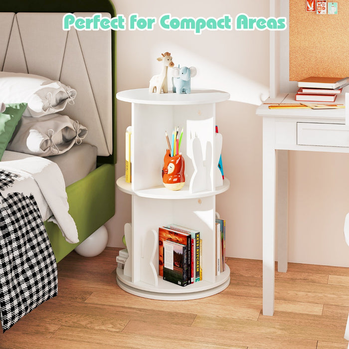 2 Tier Freestanding 360° Revolving Display Storage Rack with Bunny Baffles-White