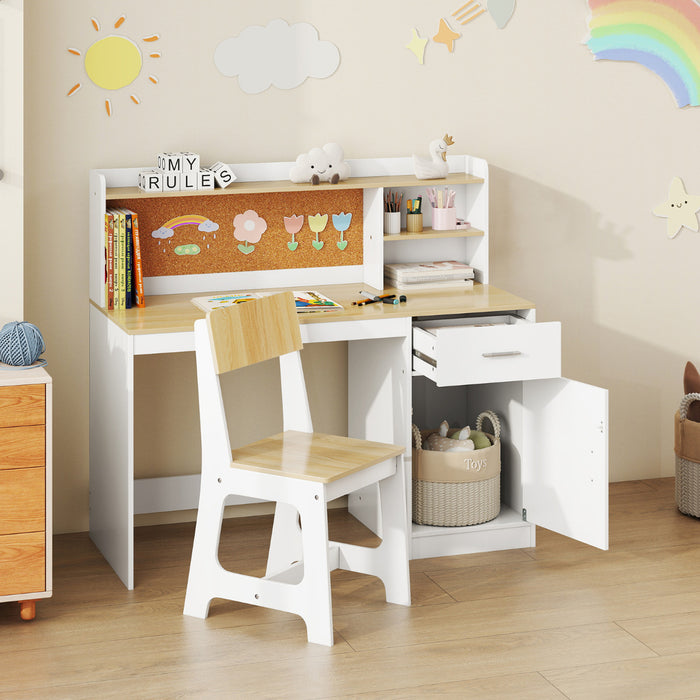 Kids Study Desk and Chair Set with Shelves and Storage Cabinet-